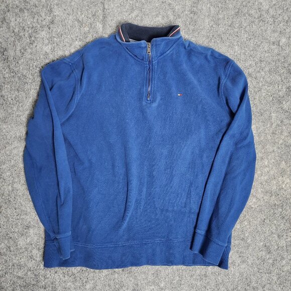Tommy Hilfiger Sweater Men XL‎ Blue Quarter Zip Long Sleeve Pullover Outdoor - Picture 1 of 6
